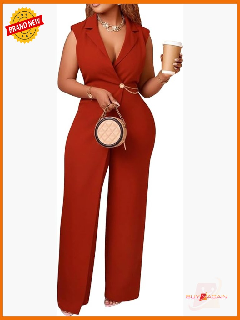 Women's V Neck Sleeveless Wide Leg Jumpsuit Romper Business Party One Piece
